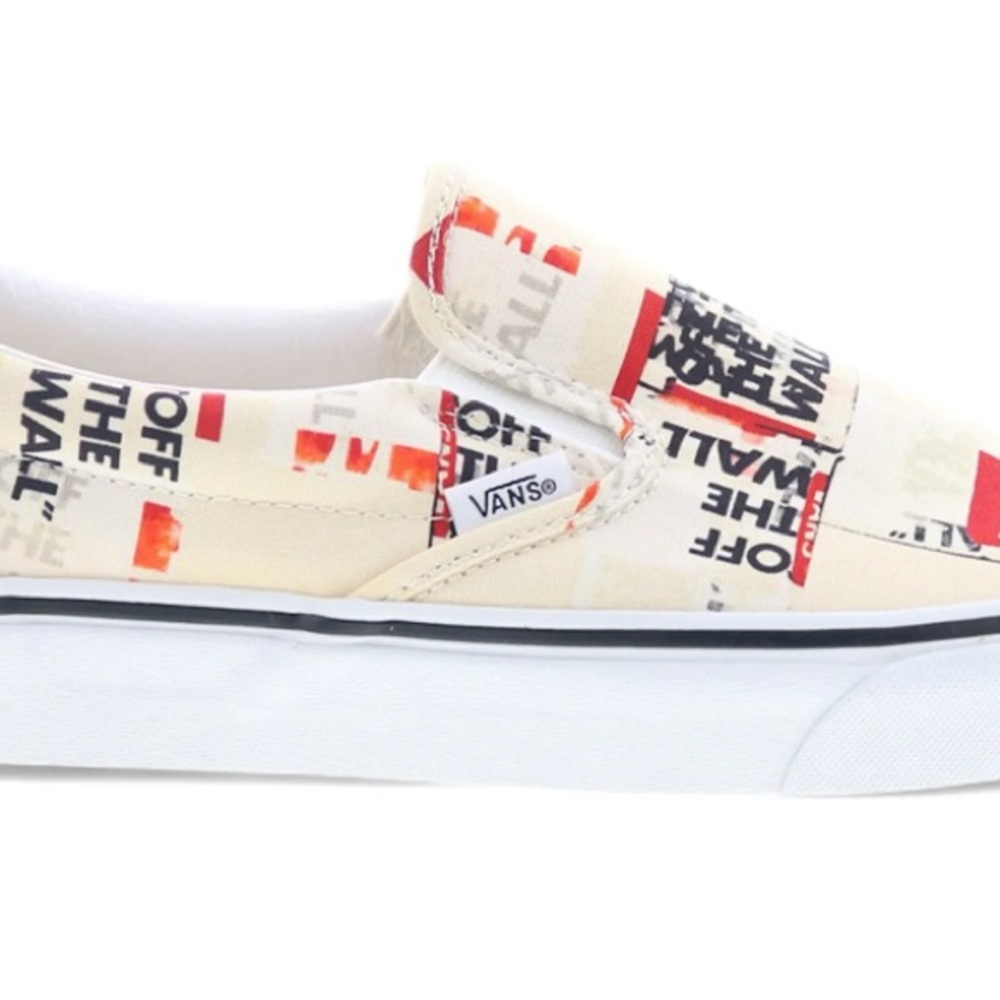 Vans Slip-On Sneakers - Cream and Red Print